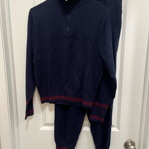 JWAnderson Uniqlo Women’s Wool Blend Quarter Zip Sweater Set Navy And Red